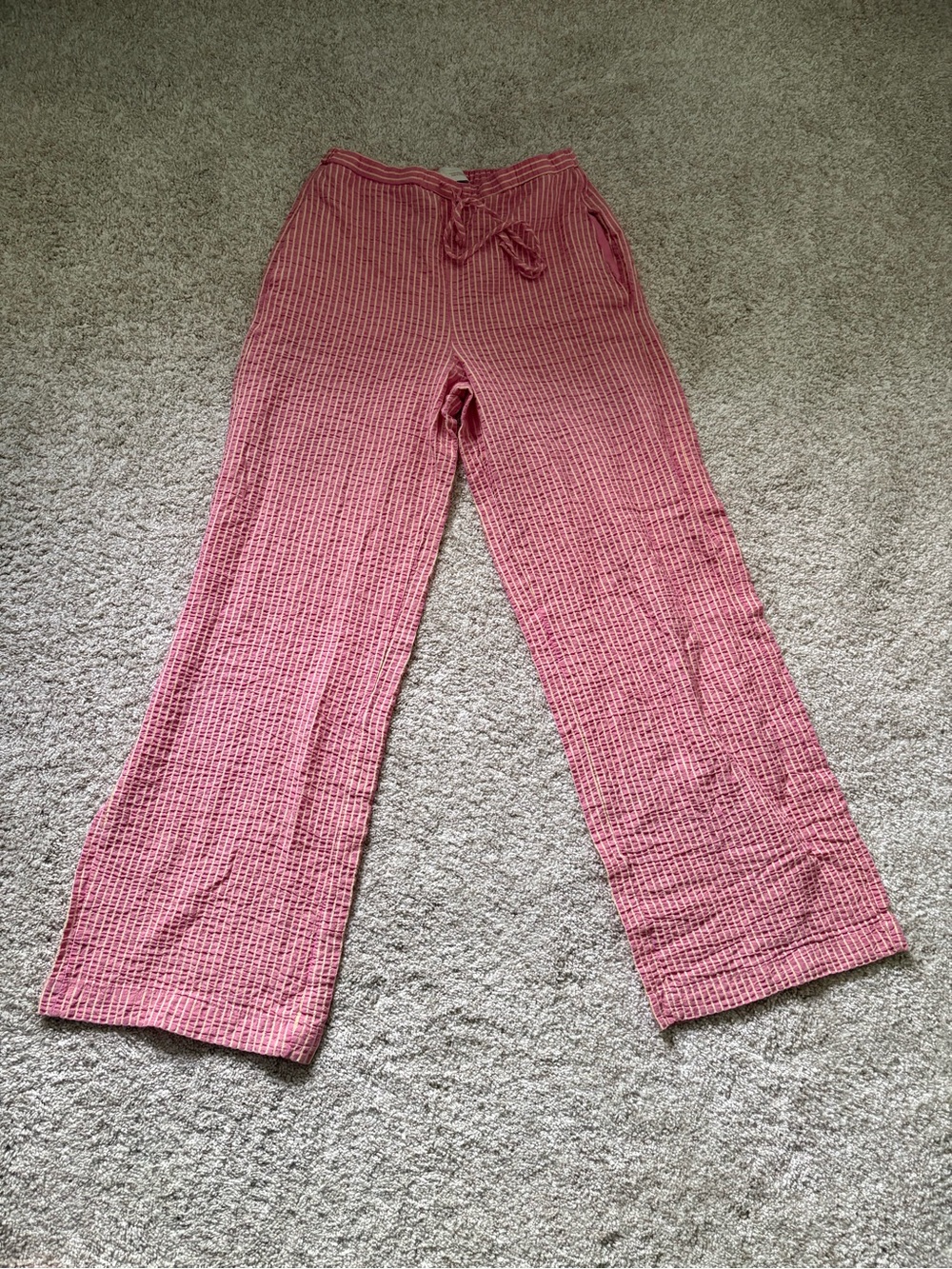 Zara striped wide leg Pants adjust elastic drawstring waist Side pockets sz xs